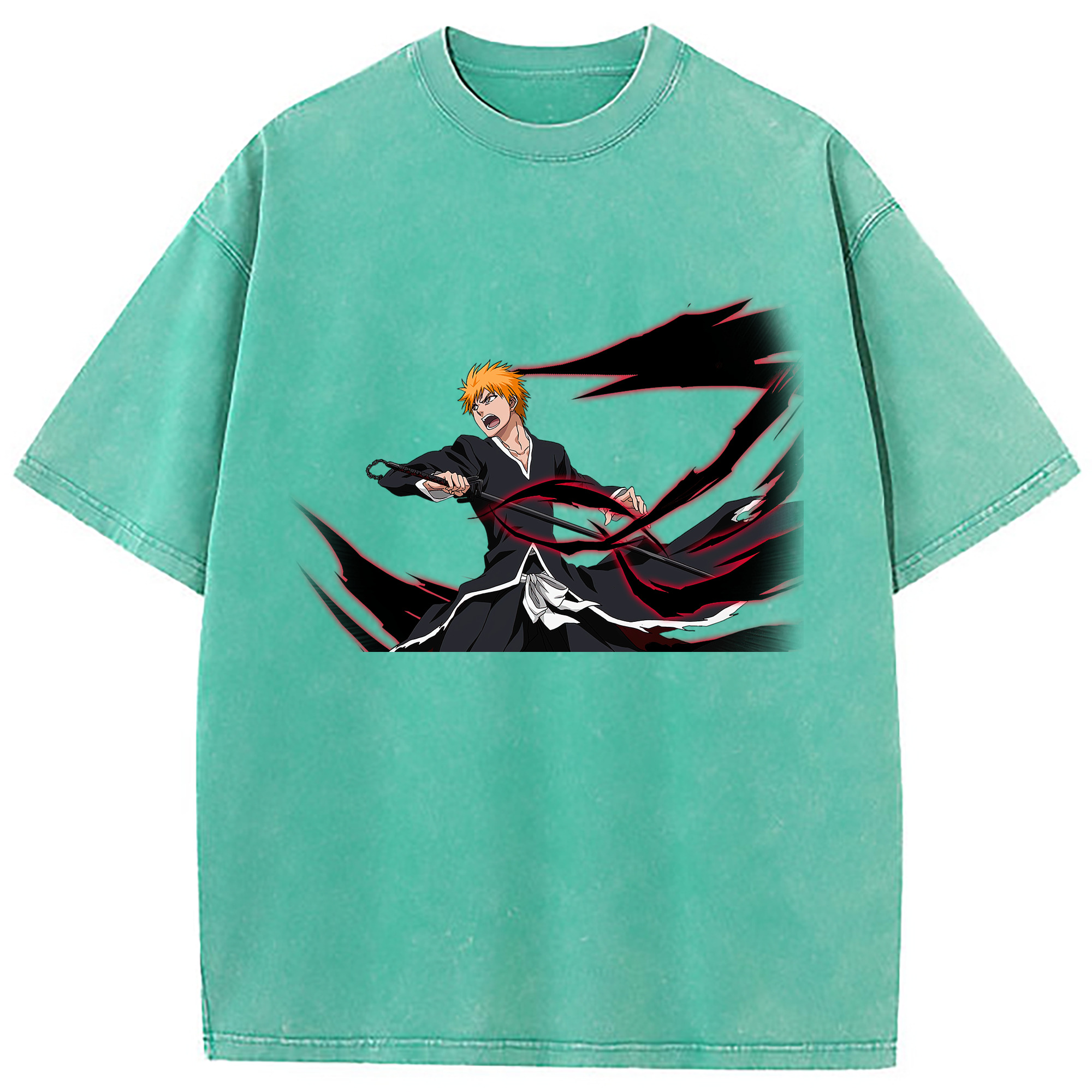 （画像用） ブリーチ 黒崎一護（くろさき いちご）BLEACH Kurosaki Ichigo 綿100% ヴィンテージ風 半袖Tシャツ（フロントプリント）